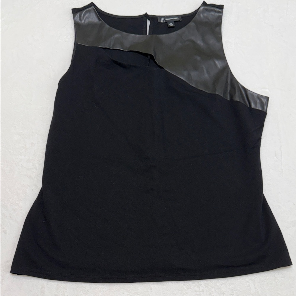 INC International Concepts Black Sleeveless Top with Faux Leather Yoke